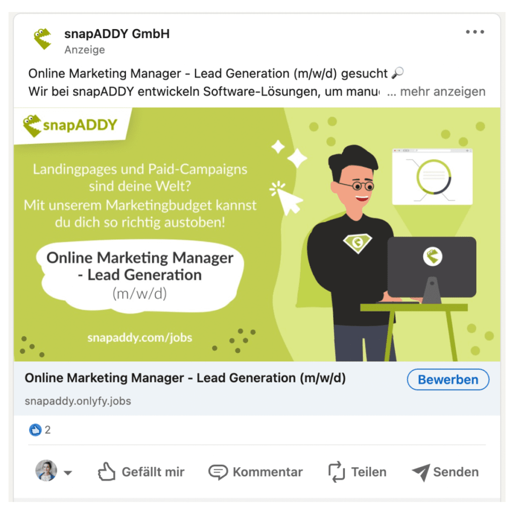 LinkedIn Werbung Formate: Stellenanzeige Sponsored Content