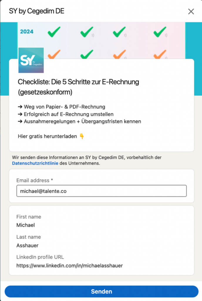 LinkedIn Ads Beispiele: Cegedim Lead Gen Form