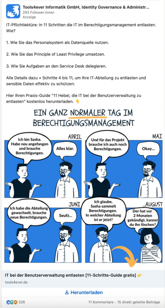 LinkedIn Ads Beispiele – Comic: Tools4ever