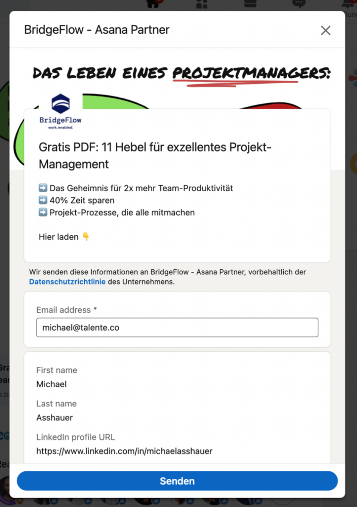 LinkedIn Ads Beispiele: BridgeFlow Lead Gen Form